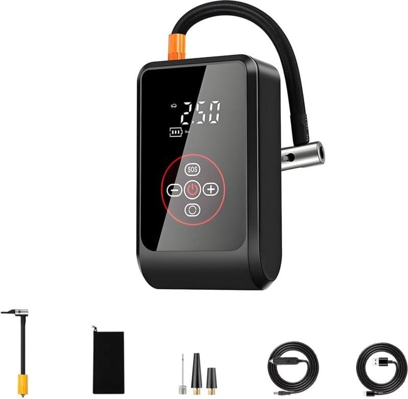 Thumbnail - Lntyq - Tragbarer Reifenfüller mit 3000 mAh – wiederaufladbare Luftpumpe per usb-c, LCD-Display, automatische Abschaltun...