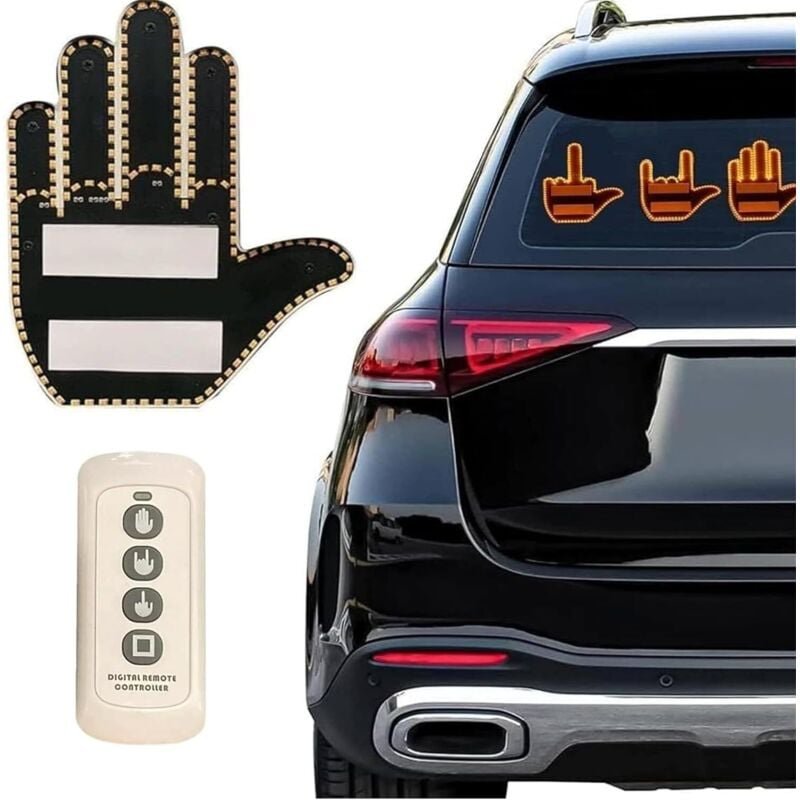 Thumbnail - Tigrezy - Auto-Fingerlicht – Mittelfinger-Geste, LED-Licht, lustige Straßenschilder Heckscheiben-Schild mit Finger-Desig...