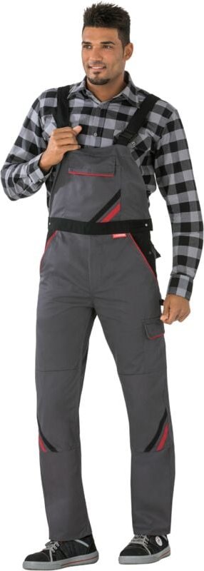 Planam Highline Latzhose schiefer/schwarz/rot 94