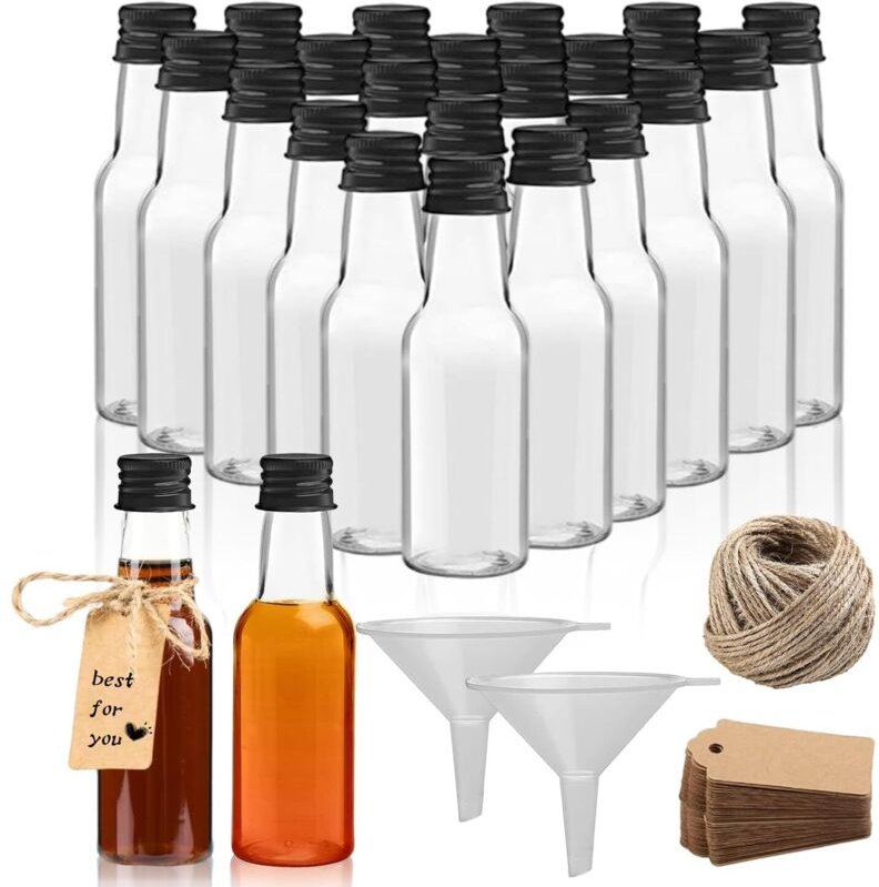 30 Stück Plastik Flaschen zum Befüllen 50ml Likörflaschen Kleine Flaschen mit Trichter mit 20m Langes Seil und Tag Anhän...
