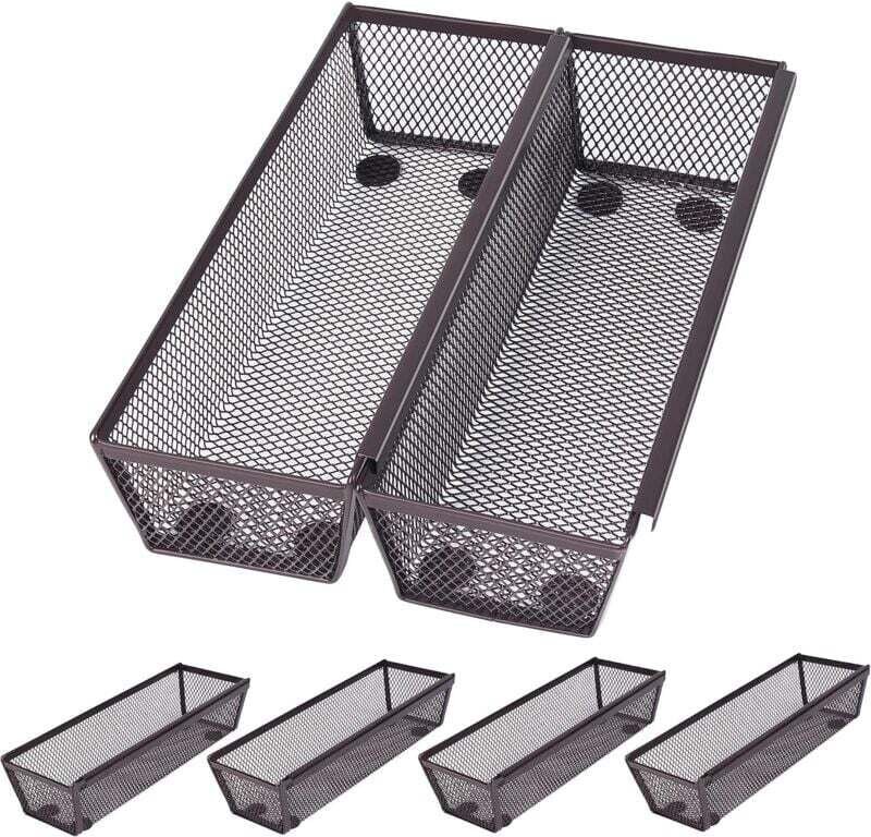Thumbnail - YMYNY 6er-Pack bronzefarbene Netz-Aufbewahrungskörbe für die Küche – schmale, stapelbare Organizer-Körbe aus Metall – ru...