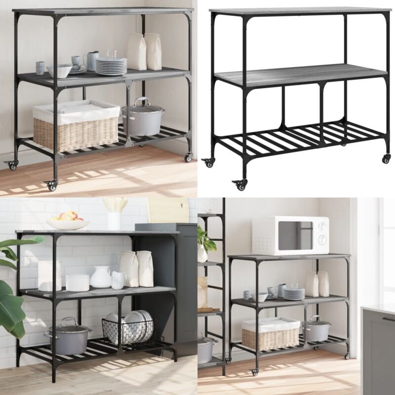 Küchenwagen Grau Sonoma 100x50x95 cm Holzwerkstoff - Küchenschrank - Küchentisch - Kücheninsel - Rollwagen - Mobiliar - ...