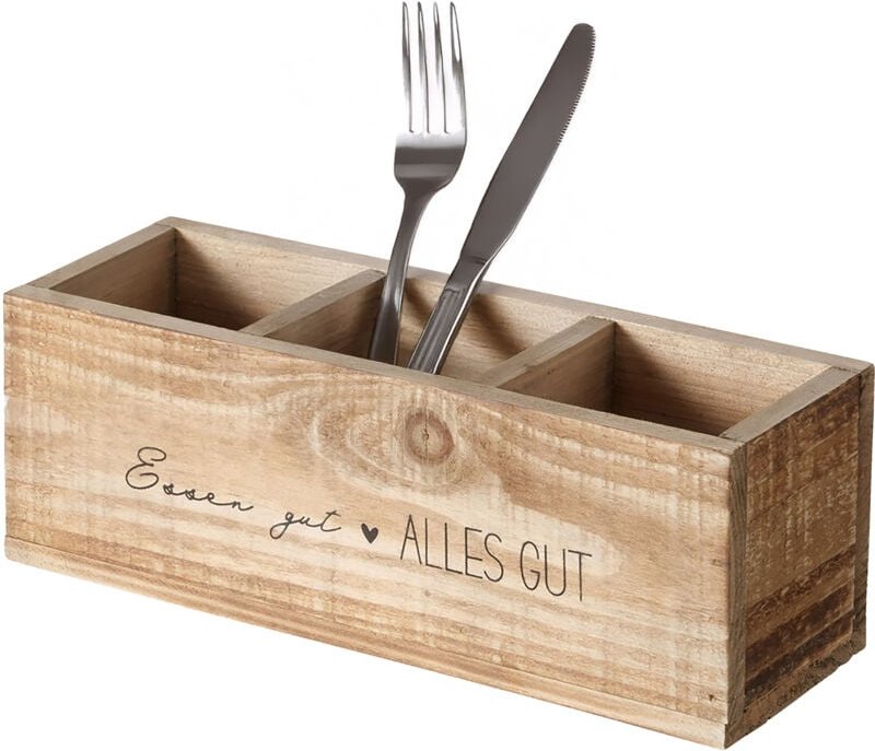 Thumbnail - Spetebo - Holz Besteck Halter mit 3 Fächern - 28 x 9 cm - Vintage Küchen Organizer rechteckig