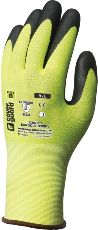 Schnittschutzhandschuhe EUROCUT N318HV – Gelbe Handfläche aus Nitril, Größe 8