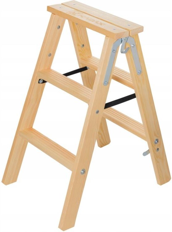 Kadax - Holzleiter, Malerleiter, Stehleiter, mit Stahlhaken, 3 Stufen