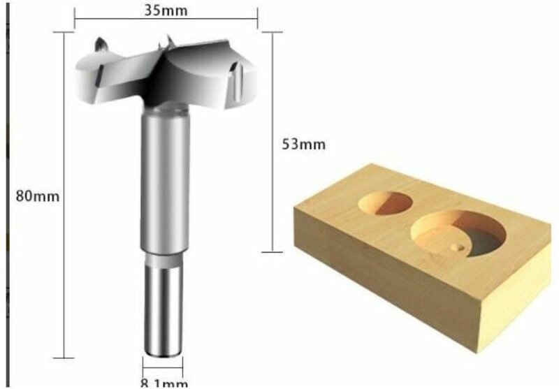 Thumbnail - Stück Holzbohrer, Durchmesser 35/40/45/50/60 mm, Hartmetall-Senkbohrer zum Formen von Löchern für Holzbearbeitung, Einba...