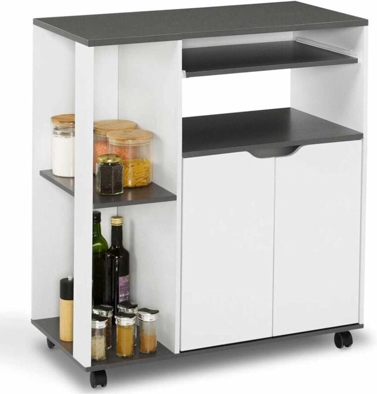 Küchenwagen cosi Weißes Holz und graue Platte B.76 cm