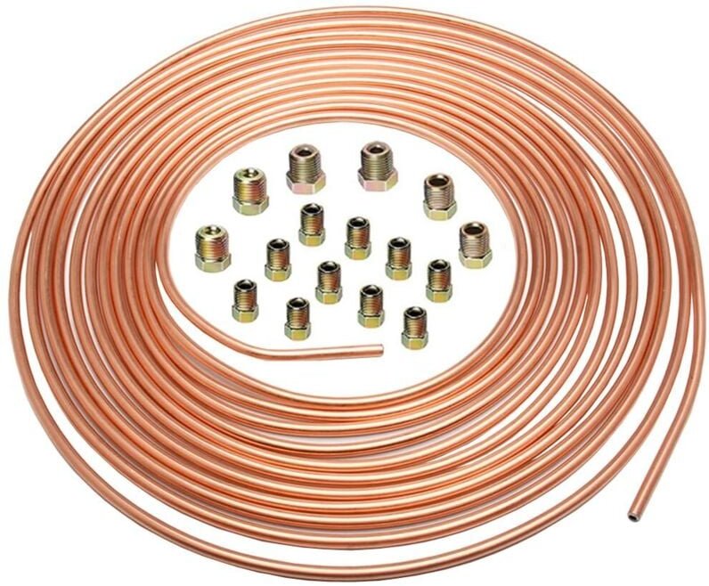 6,35 mm 1/4 Zoll Kupfer-Bremsschlauch – 7,6 m Leitungssatz mit Autobeschichtung – Auto-Kraftstoffschlauch mit 16 Muttern