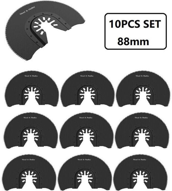 10 Stück halbrunde oszillierende Sägeblätter, 88 mm Durchmesser, Multitool, Schnellverschluss, universelle Multifunktion...
