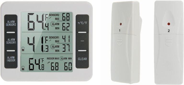 Thumbnail - Packung Kühlschrank-Gefrierschrank-Thermometer, kabelloses Kühlschrankthermometer mit 2 Sensoren, akustischem Alarm, Min...
