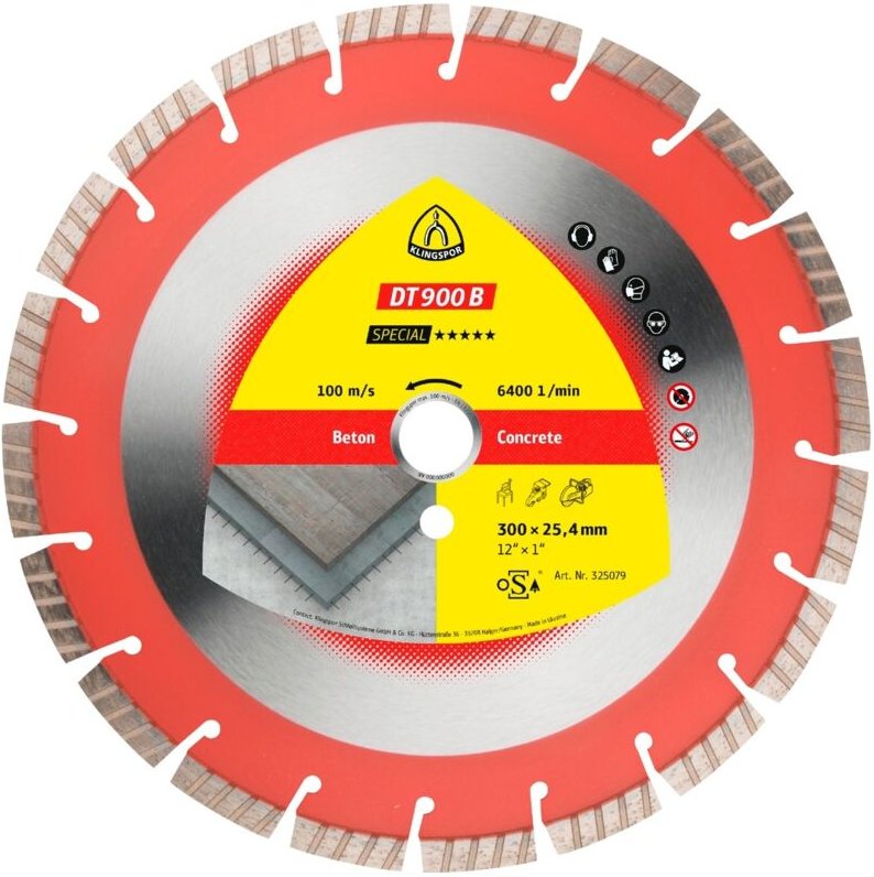 Klingspor DT 900 B Diamanttrennscheiben, 350 x 3 x 25,4 mm 22 Segmente 40 x 3 x 12 mm, Standard Turbo