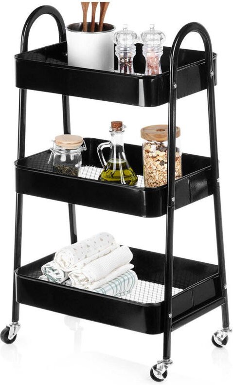 Shelf on wheels metal black 3 level 44x315x785 cm