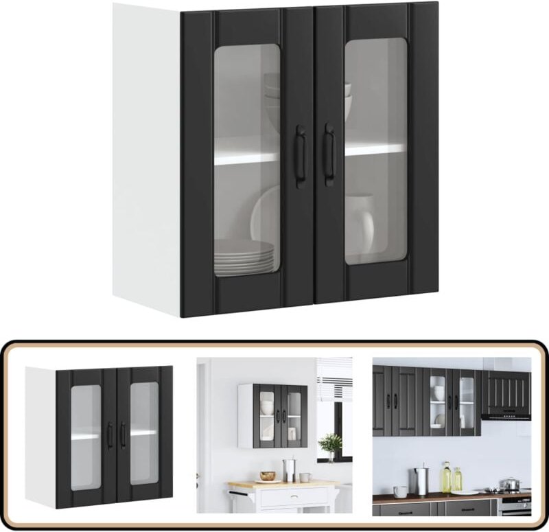Küchen-Hängeschrank mit Glastür Lucca Schwarz Holzwerkstoff - Vidaxl