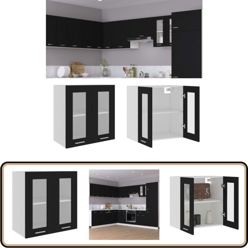 Hängeglasschrank Schwarz 60x31x60 cm Holzwerkstoff - Küchenregal - Wandhängeschrank - Glasschrank - Aufbewahrungsregale ...