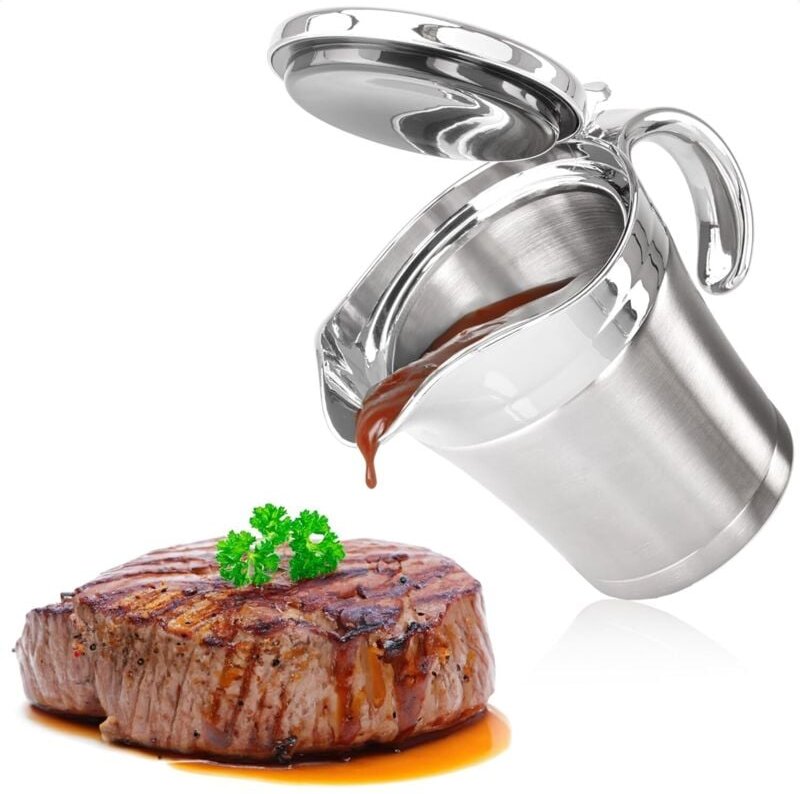 Thumbnail - Lablanc - Doppelwandige Sauciere aus Edelstahl, isolierter Saucenbehälter mit Klappdeckel und Griff, hält Lebensmittel h...