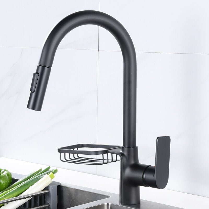 Petites Ecrevisses - Wasserhahn Küche Mischbatterien Pull Down Küchenarmatur mit Hängekorb Küchenspüle Schwarz