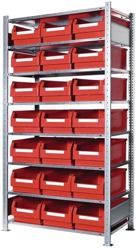 Steckregal H2000xB1000xT500mm Grundregal 8 Stahlböden 21 x Gr. 2 rot