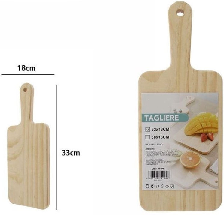 Trade Shop - TAGLIERE RETTENGOLA IN LEGNO AFFETTA PANE SALUMI CARNE MIT MANICO 33X18CM 74194 -