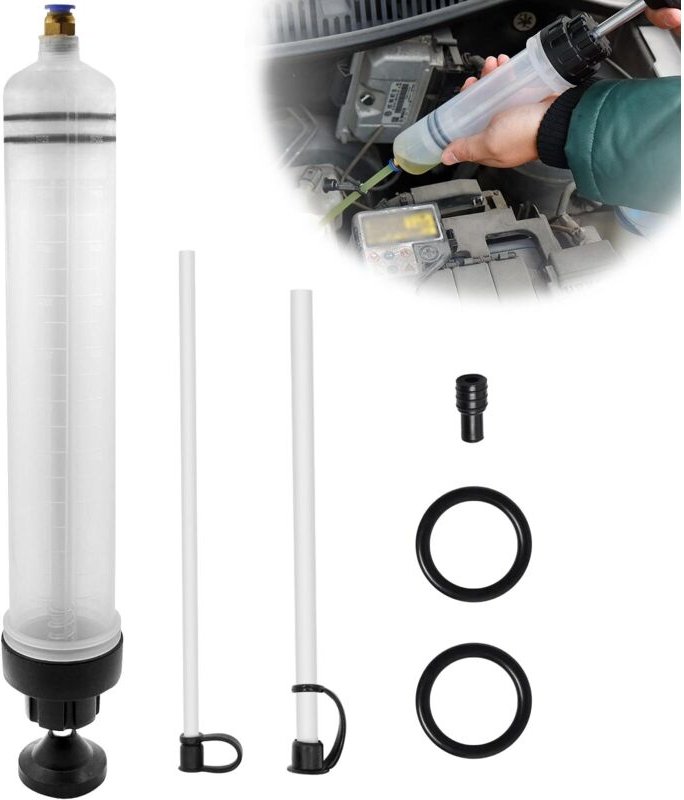 Ölspritze 500ml Ölabsaugspritze mit 2 Schläuchen und einem Paar Ersatzgummiringen, für Bremsflüssigkeit, Getriebeöle, Kü...