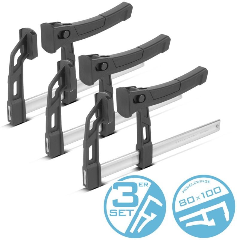 STAHLWERK 3 x Hebelzwinge 80x100 mm Klemmzwinge 100kg Druckkraft Schnellspanner