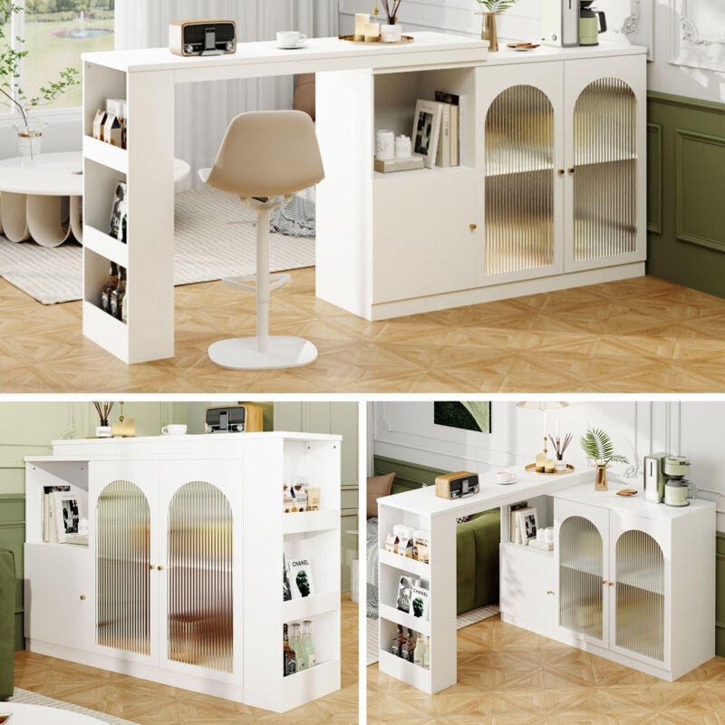 Um 360° drehbare Esszimmertheke (Hauptkörper 120 x 40 x 97 cm), moderner und einfacher weißer drehbarer Barschrank, mult...