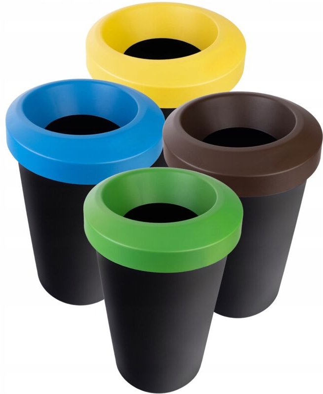 Mülleimer-Set rund aus robustem Kunststoff, Mülltrenner, Abfalleimer (4 x 25 l) - Kadax