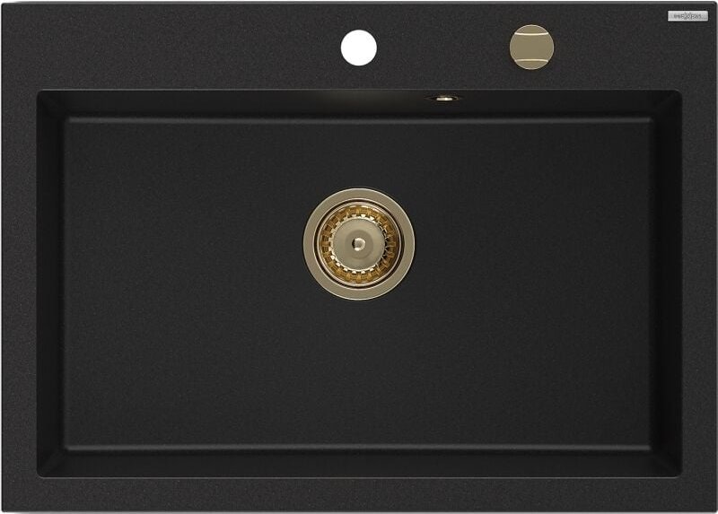 Mexen Elix Granitspüle 1-beckig 700 x 500 mm, schwarz, Siphon gold - 6526701005-77-G