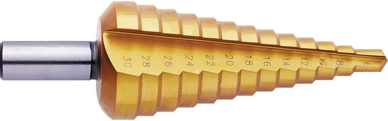 Thumbnail - 5347 hss Stufenbohrer 4 - 20 mm TiN Gesamtlänge 67 mm 3-Flächenschaft 1 St. - Exact