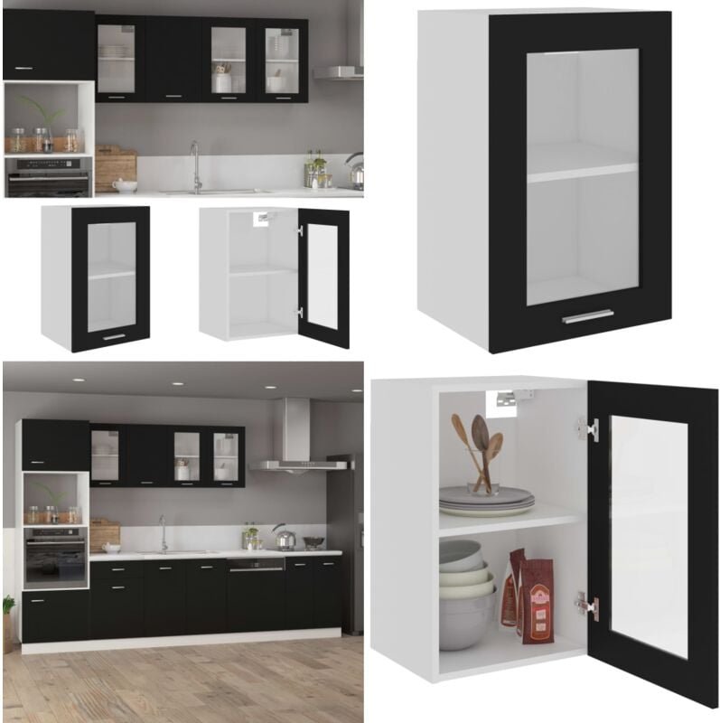 Hängeglasschrank Schwarz 40x31x60 cm Holzwerkstoff - Küchenregal - Wandregale - Hängeoptik - Glasvitrine - Küchenorganis...