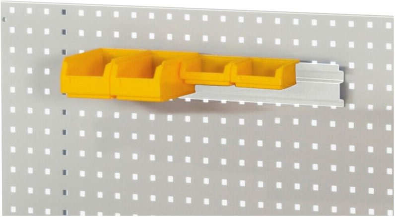 Einhängeschiene 500 mm für Lochplatte, zur Aufnahme von Sichtlagerkästen, RAL7035 - RAU