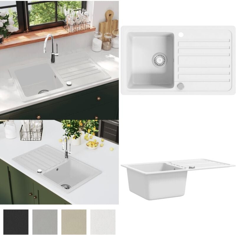 Granitspüle mit Abtropffläche Reversibel Cremeweiß - Spoelbak - Spoelbakken - Home & Living - Weiß