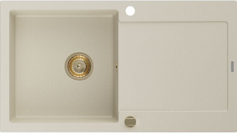Leo Granitspüle mit einem Becken und einer Abtropffl√§che 900 x 500 mm, Beige, Siphon Gold - 6501901010-69-G - Mexen