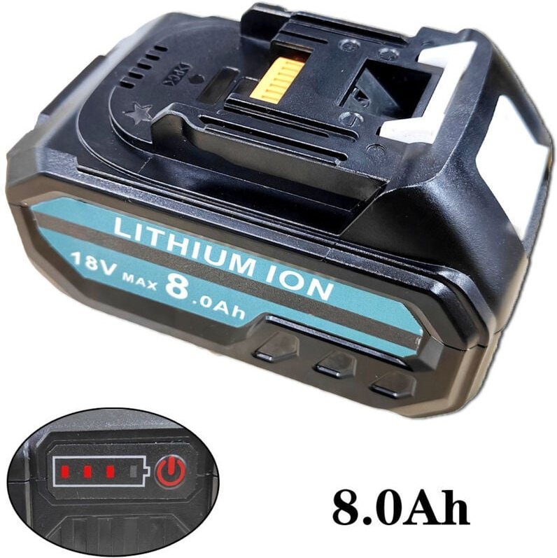 Teetok - Akkus, 1 x 18 v, 8,0 Ah, Lithium-Akku mit LED-Anzeige, kompatibel mit Makita 18 v Akku-Elektrowerkzeug und Lade...