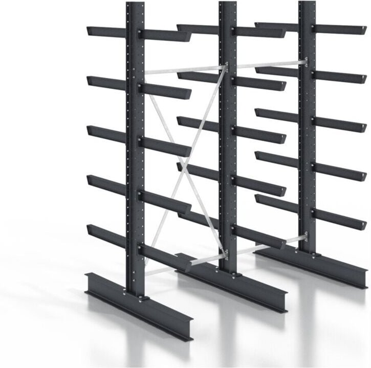 Kragarmregal schraubbar doppelseitig 2 Felder mit 5 Ebenen 2560x3130x400mm - Stier