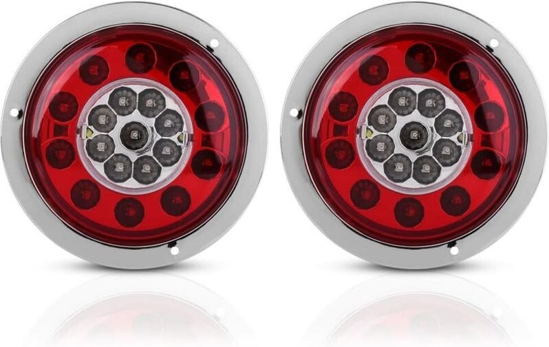 Thumbnail - 2 Stück 12 V–24 v dc, ein Paar runde 4,3 Zoll 19 LED-Brems-/Blink-/Rücklichter für LKW-Anhänger, Chromring, zweifarbig, ...