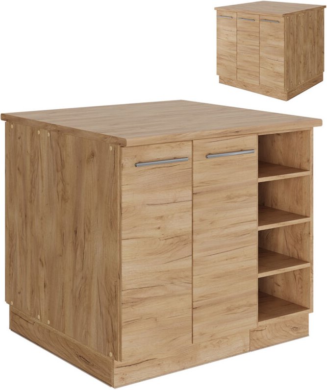 Kücheninsel Fame-Line, Goldkraft Eiche, 90 cm mit Schublade, ohne Arbeitsplatte, Vicco