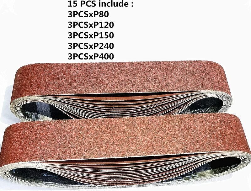 Thumbnail - 15er Pack Schleifbänder 50 x 686 mm, Schleifbänder gemischt (3x Körnung 80/120/150/240/400) für Bandschleifer, von DEBUN...
