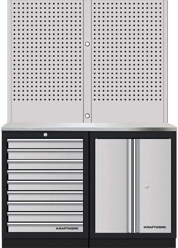 Kraftwerk - mobilio 2er Kompakt-Kombi mit Lochwand, Edelstahl 430