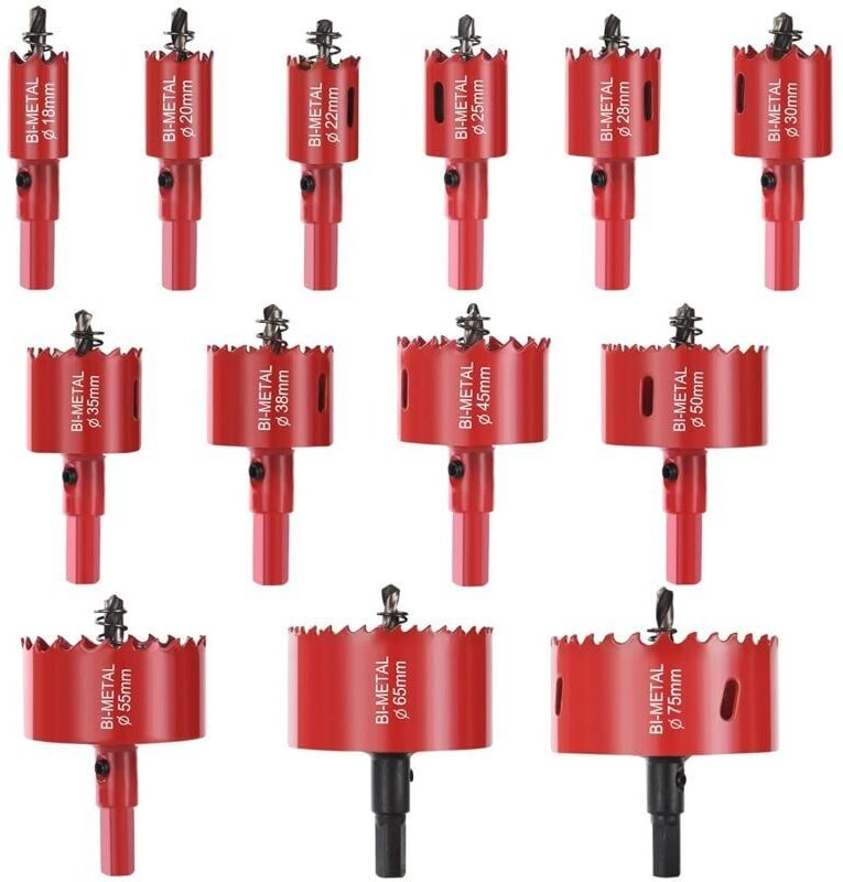 Bimetall-Lochsäge, 13-teiliges Lochsägen-Set mit 13 Dornen, 13 Sechskantschlüsseln und 13 Federn, Ø18–75 mm Sägeblatt zu...