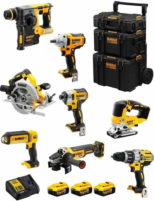 Dewalt - Kit DWK801 (DCD996 + DCH273 + DCG405 + DCF887 + DCF894 + DCS334 + DCS570 + DCL050 + 3 x 5,0 Ah + DCB115 + 3en1 ...