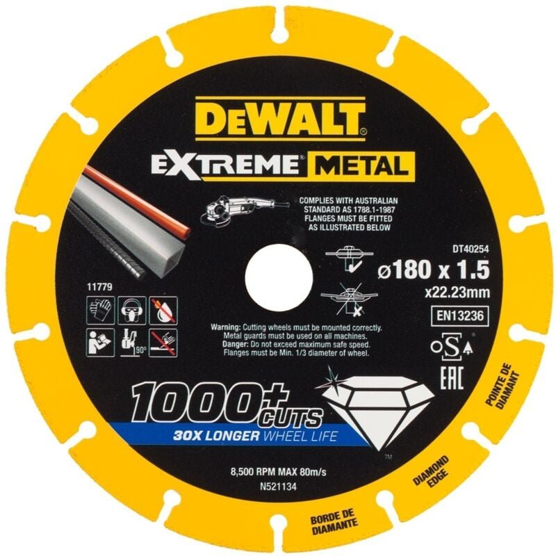 Zubehör - Diamanttrennscheibe Metall 180x22,2 mm DT40254 - Dewalt