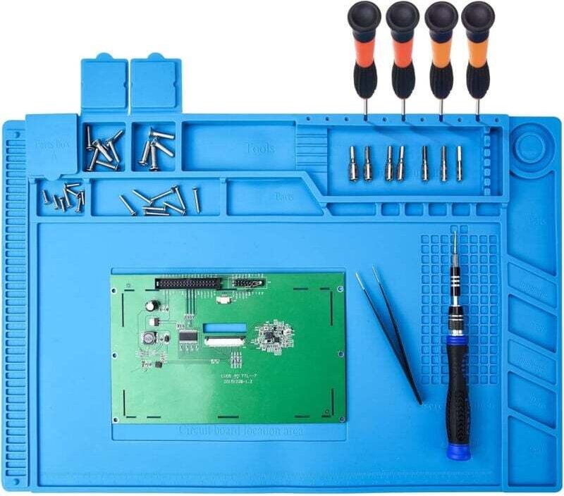 450 300 mm Silikon-Lötmatte mit magnetischen Abschnittsschraubenschneiderkerben, Reparaturmatte, Lötreparaturstation, Wa...