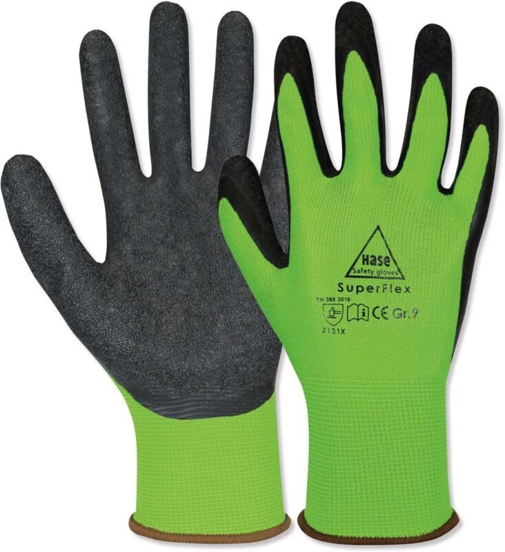 Hase Safety Gloves - Latex-Arbeitshandschuhe SuperFlex, EN388, en 420, Größe 11, grün
