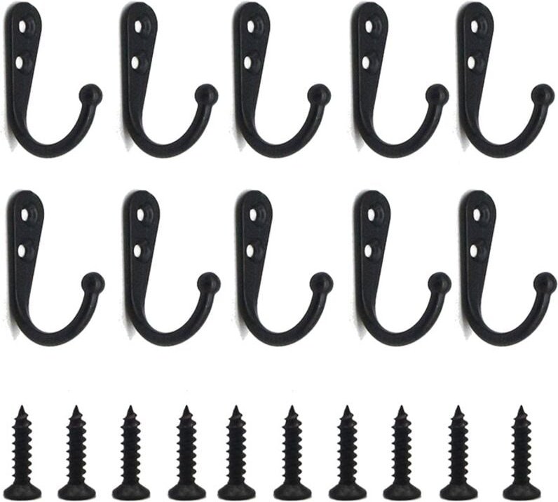 Linghhang - Wandhaken mit Schrauben, schwarz, zum Aufhängen von Taschen, Handtüchern, Bademänteln, Schlüsseln, platzspar...
