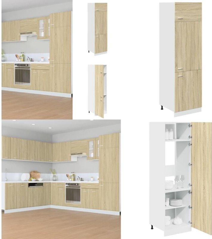Kühlumbauschrank Sonoma-Eiche 60x57x207 cm Holzwerkstoff - Küchenmöbel - Holzschrank - Aufbewahrungsschrank - Esszimmert...