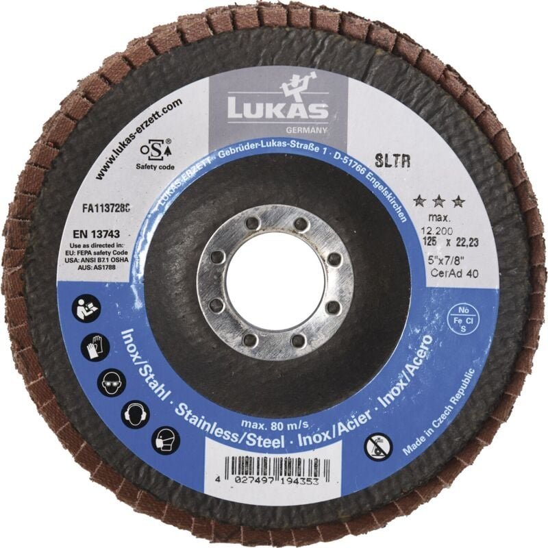 Lamellenschleifscheibe 125mm sltr CeramicAd Keramik Schleifscheibe - Schleiflamellenteller Körnung 40 - Lukas