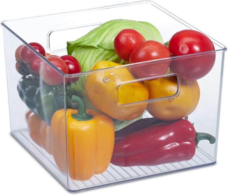 Thumbnail - 3 x Kühlschrank Organizer, Aufbewahrung von Lebensmitteln, HxBxT: 15,5 x 21 x 21 cm, Küchenbox mit Griffen, transparent