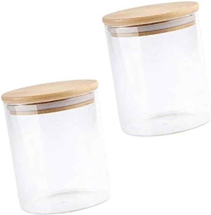 Bluedeer - Storage Jars Made of Borosilicate Glass with Lid, Set of 2, 200 ml Storage Jar with Bamboo Lid, Glass Storage...