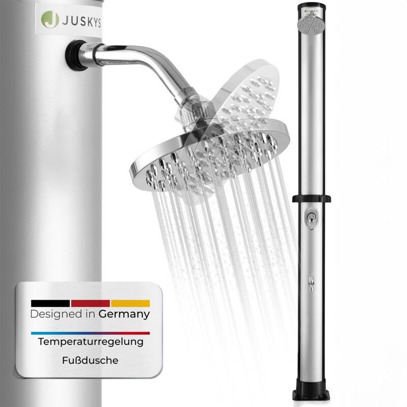 Solardusche Victoria - bis 60°C – mit schwenkbarem Duschkopf, Fußdusche & Gartenschlauch Anschluss Gartendusche Außendus...