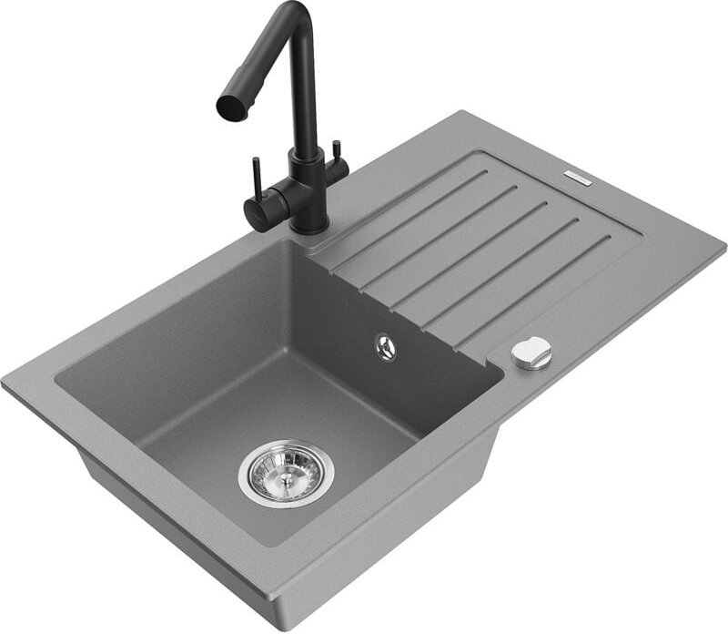 Pablo 1 Becken-Granitspüle mit Abtropffläche und Mischbatterie Duero, Grau - 6510-71-671600-70 - Mexen